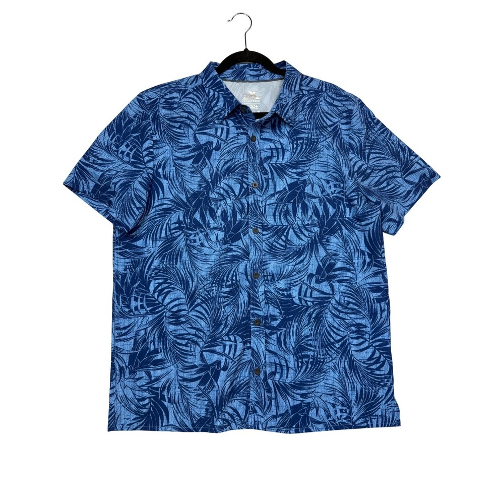 ZeroXposur Button Down Shirt Mens Large Blue Excellent Tropical UPF 50+ Sun
